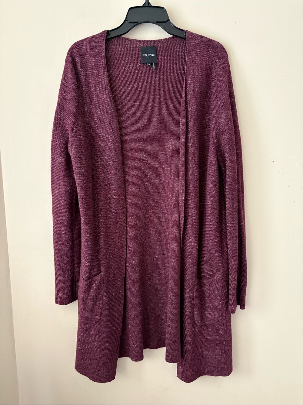 NIC+ZOE Burgundy Open-Front Cardigan with Pockets sz.M Good Condition